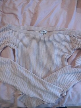 Garage Ribbed Off-Shoulder Sweater Top - light pink color